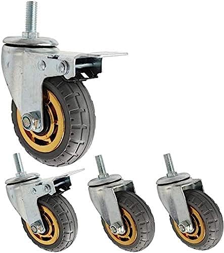 Plattenrollen 3 Zoll 4'' 5'' Schwerlastrollen Gewinde M12 Gummi Geräuschlos Industrie 300 Kg Dämpfung Lenkspindel Lenkrollen, Transport Mit Bremse Universal Factory Hotel Trolly Leises Rollen 4 Pa