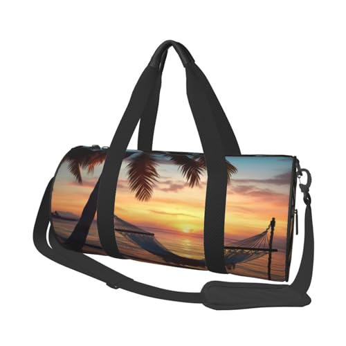 Robuste Reisetasche mit lila Blumen in Blüte, geräumige und stilvolle Tasche für alle Ihre Reisebedürfnisse, Kokosnuss Beach Sunset Hängematte, Einheitsgröße