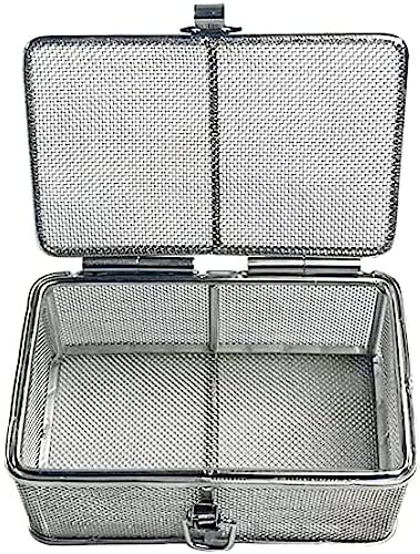 Medizinisches Instrumententablett aus Edelstahl 304 und perforierte Mesh-Körbe, Sterilisationstablett, mit Deckel, Edelstahltablett für Krankenhäuser, 50 x 25 x 10 cm