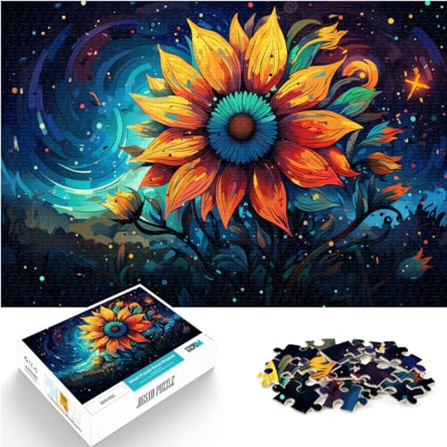 Puzzlespiele „Psychedelische Bunte Sonnenblumen“-Puzzles, 1000 Teile, Holzpuzzle, Puzzeln als Geschenk, ganze Familie (50 x 75 cm)