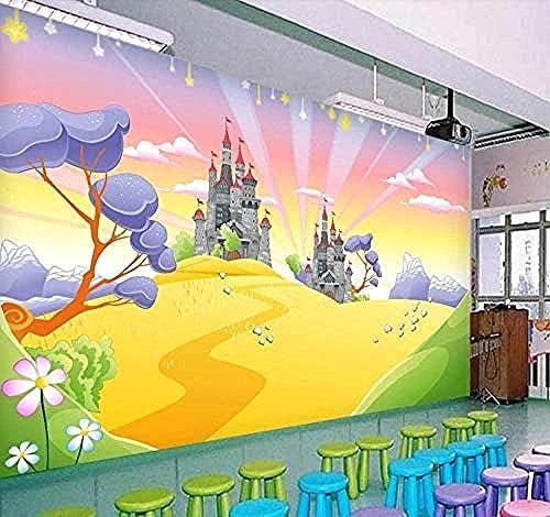 XLMING Cartoon Schloss Blume Baum Wanddekoration 3D Tapeten Home Esszimmer Sofa Schlafzimmer Wohnzimmer TV Hintergrund-200cm×140cm