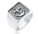 Kuzzoi Siegelring Herrenring, massiv 14 mm breit in 925 Sterling Silber, schwarz oxidiert mit Ankersymbol, Ring für Männer in der Ringgröße 62, 0607970419