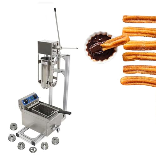 lwjunmm Manuelle Füllmaschine, kommerzielle manuelle Churros Maschine Vertikale spanische Donuts Maker mit 6L Fryer, Edelstahl Dessert Donuts Füller für kommerzielle oder Private Nutzung,A