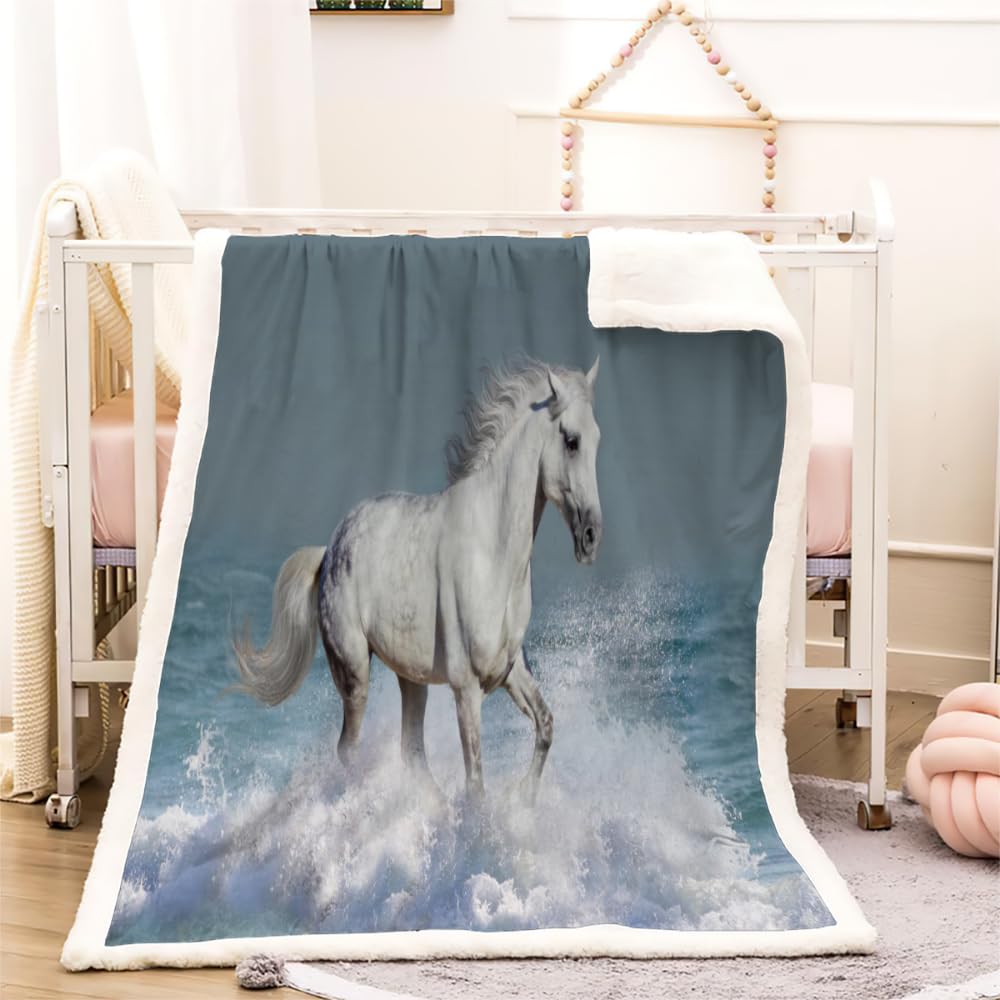 Kuscheldecke 130x150 Pferd 3D Tier Warm Fleece-Decke Weich Flauschige Sherpa Wohndecke Microfaser Sofadecke Couchdecke Zweiseitige Decke Dekor Schlafzimmer Kollektion Winter