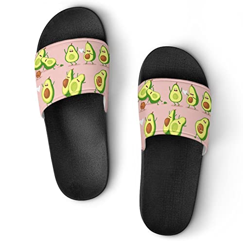 HABXNJF Duschpantoffeln, lustige Avocado-Slider für Männer und Frauen, rutschfeste Slides für Indoor, Outdoor, Schwarze lustige Avocado, 39 1/3 EU