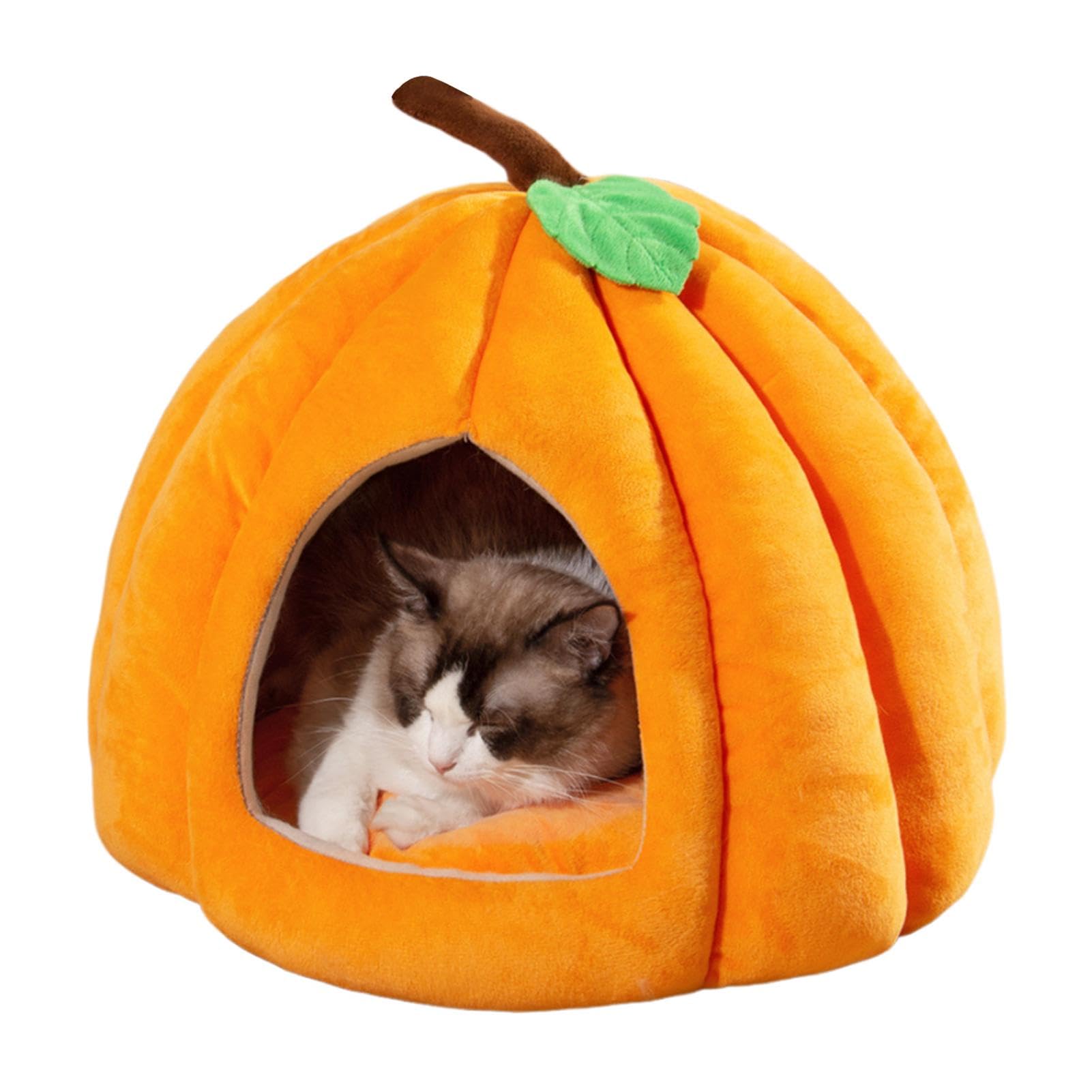 Halloween-Katzenbett – Halloween-Themen-Haustierbetten | Halloween-Themen-Katzenbetten | Halloween Haustier Kätzchen Höhlenhaus Kürbisförmig | Heimtierbedarf | Bequemes Haustierhöhlenbett Für Zu Hause