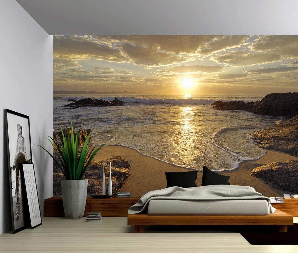 Sonnenaufgang Strand Wellen 3D Tapete Poster Restaurant Schlafzimmer Wohnzimmer Sofa TV Dekorative Wand-200cm×140cm