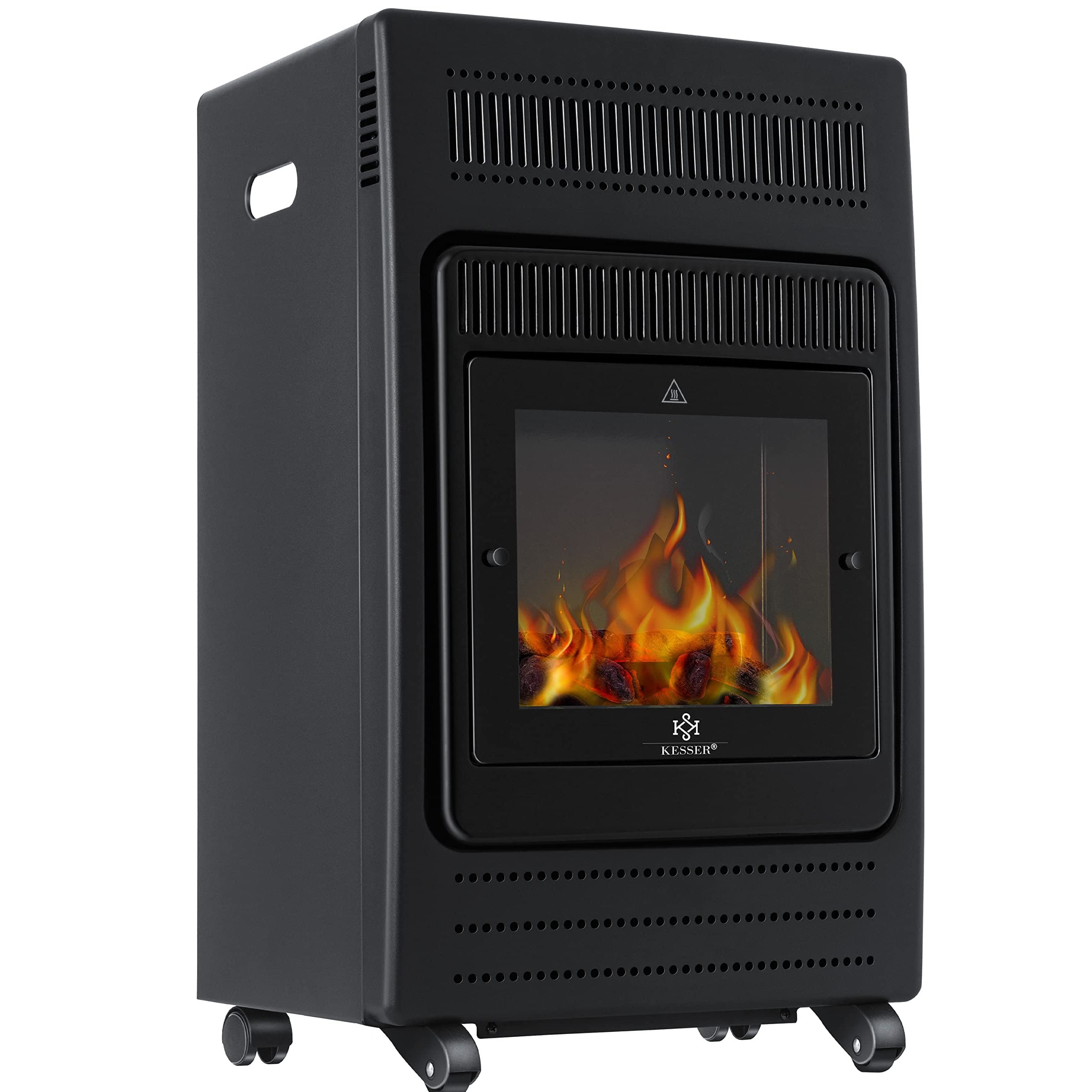 KESSER® Gasheizer Gasheizofen Heizstrahler 3,4 kW Gas Kamin inkl. Gasdruckregler & Gasschlauch, 2 Heizstufen Infrarot 3400W Gasheizstrahler Gasheizung Butan- oder Propangasflaschen bis 11kg Schwarz