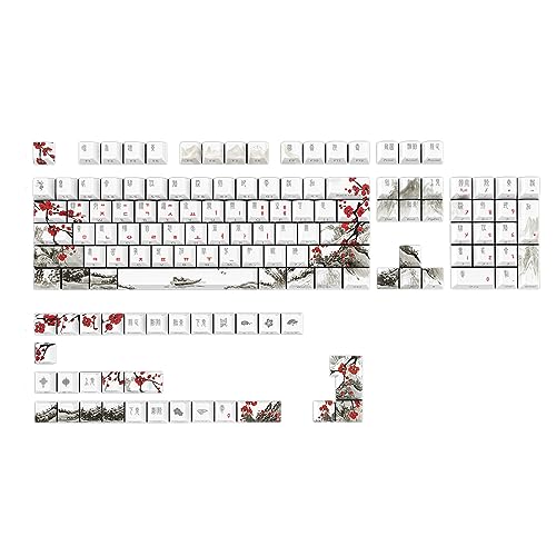 CherryProfile PBT DYESUB Tastenkappen, 135 Tasten, Pflaumenblüte, russisch, koreanisch, japanisch, für Gaming, mechanische Tastaturen, PBT-Tastenkappen, Pflaumenblüte, Gaming-Tastaturen, niedlich, 135