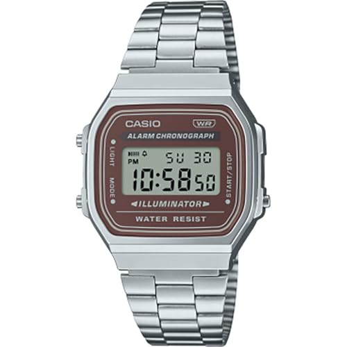 CASIO A168WA-5AYES Unisex-Erwachsene Quarzuhr mit Edelstahlarmband, silber