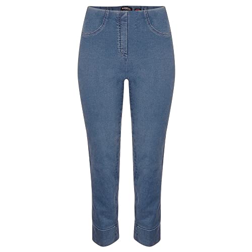 Robell Style BELLA09 – Bequeme, Denim Power Stretch 7/8 Jeans, Gerade geschnittenes Bein mit Aufschlag und Gesässtaschen Farbe Light Denim Blue Größe 46