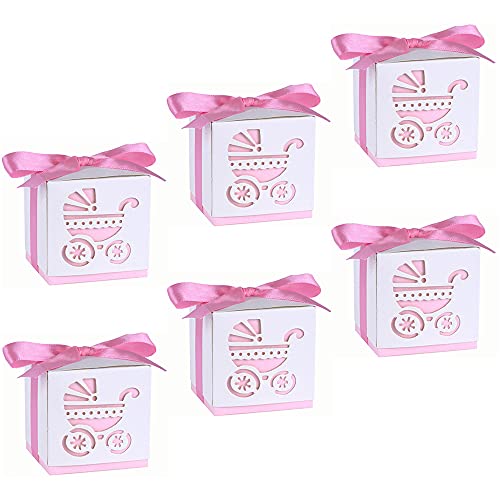 50 Stk Geschenkboxen Babyparty,Neugeborene Baby Taufe Box,Süßigkeit Kästen Gastgeschenk Box,Party Geschenkboxen,Ribbon Candy Geschenkbox,Kommt Mit Bändern,Geeignet Für Babypartys,Geburtstagsfeiern