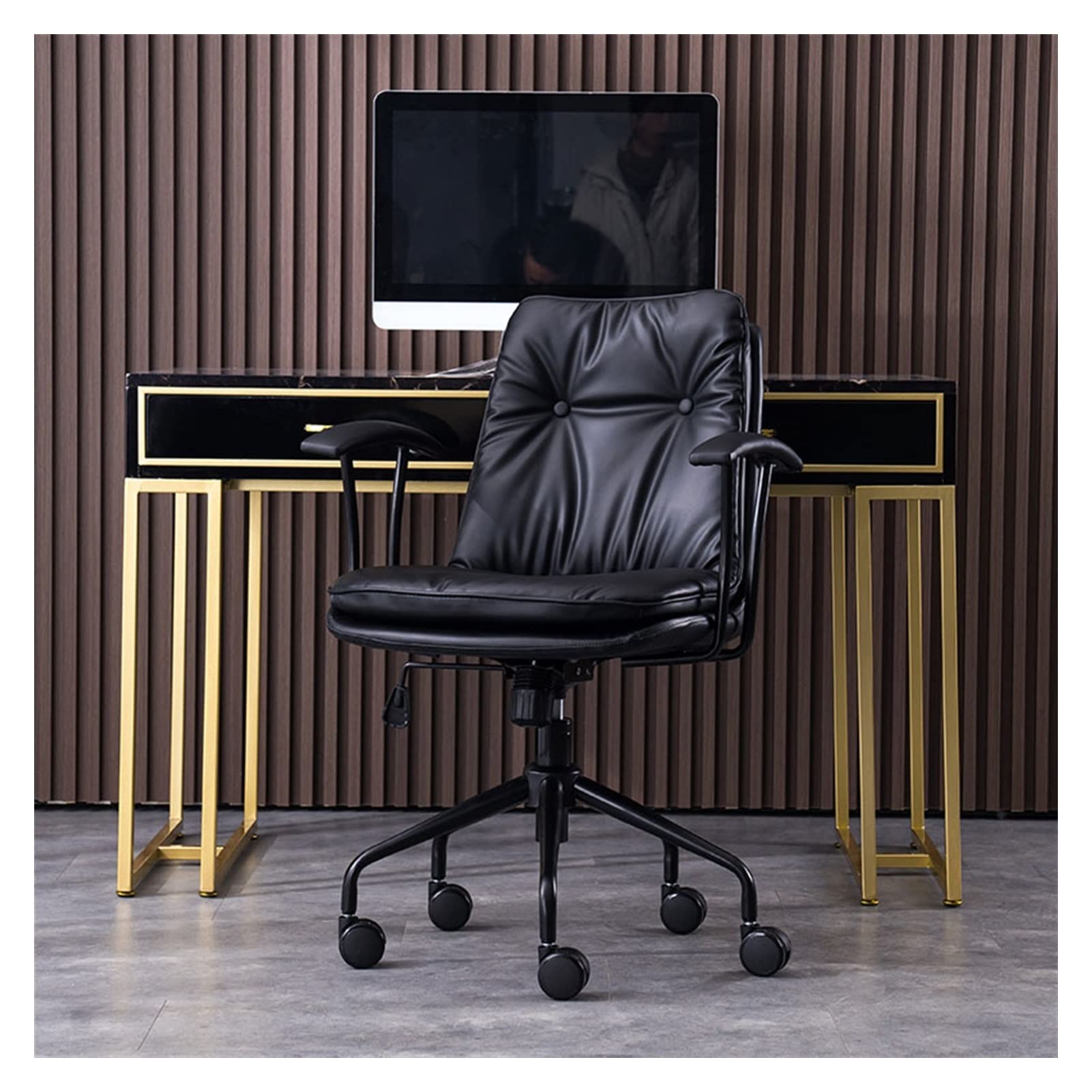 Bürostuhl Ergonomischer Home-Office-Schreibtischstuhl, ergonomischer, verstellbarer PC-Stuhl mit Lendenwirbelstütze, Arbeitsstuhl aus PU-Leder mit Metallbasis und gepolsterten Armlehnen Schreibtischst