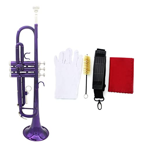 Trompete Messing Trompete BB B Flache Messing Instrument Trompete Exquisite Mit Mundstück Reinigungsbürste Tuchhandschuhe Gurt (Color : Purple)