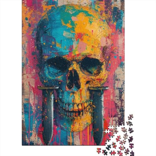 Farbiger Totenkopf, Holzpuzzle für Erwachsene und Teenager, Kunstpuzzle für Erwachsene, 500 Teile, einzigartige Geburtstags 20,47x14,96 Zoll