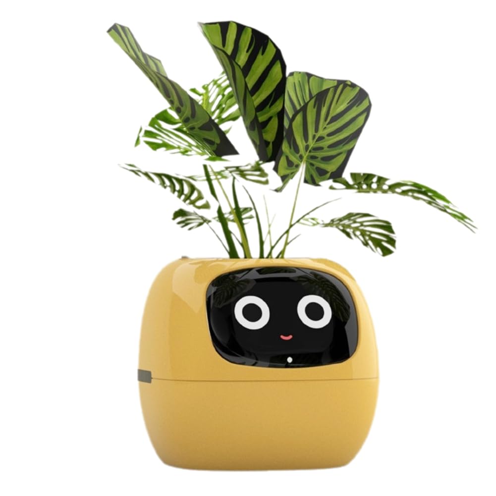 Begchy Ivy Smart Planter, USB Wiederaufladbarer Kleiner Blumentopf für Den Innenbereich Als Dekoration für Den Innenbereich. Macht das Pflanzenaufziehen Einfach und Macht Spaß. Gelb