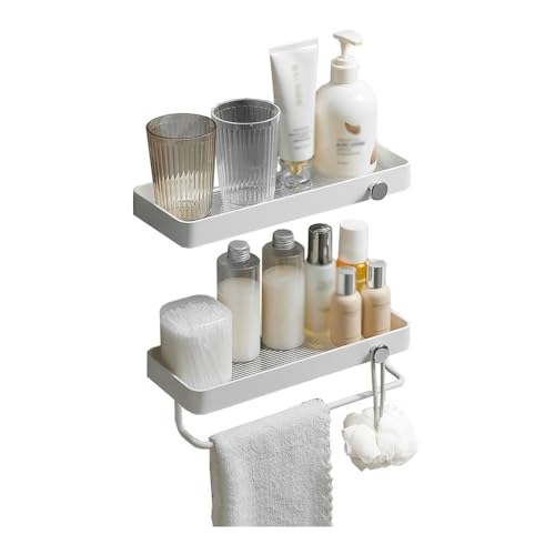 Badezimmerregal für Bad und Küche Duschcaddy fürs Badezimmer, 2er-Set, wandmontierter Dusch-Organizer aus Acryl mit Handtuchstange und 2 Haken, Wandregale zur Badezimmeraufbewahrung ohne Bohren Duscha