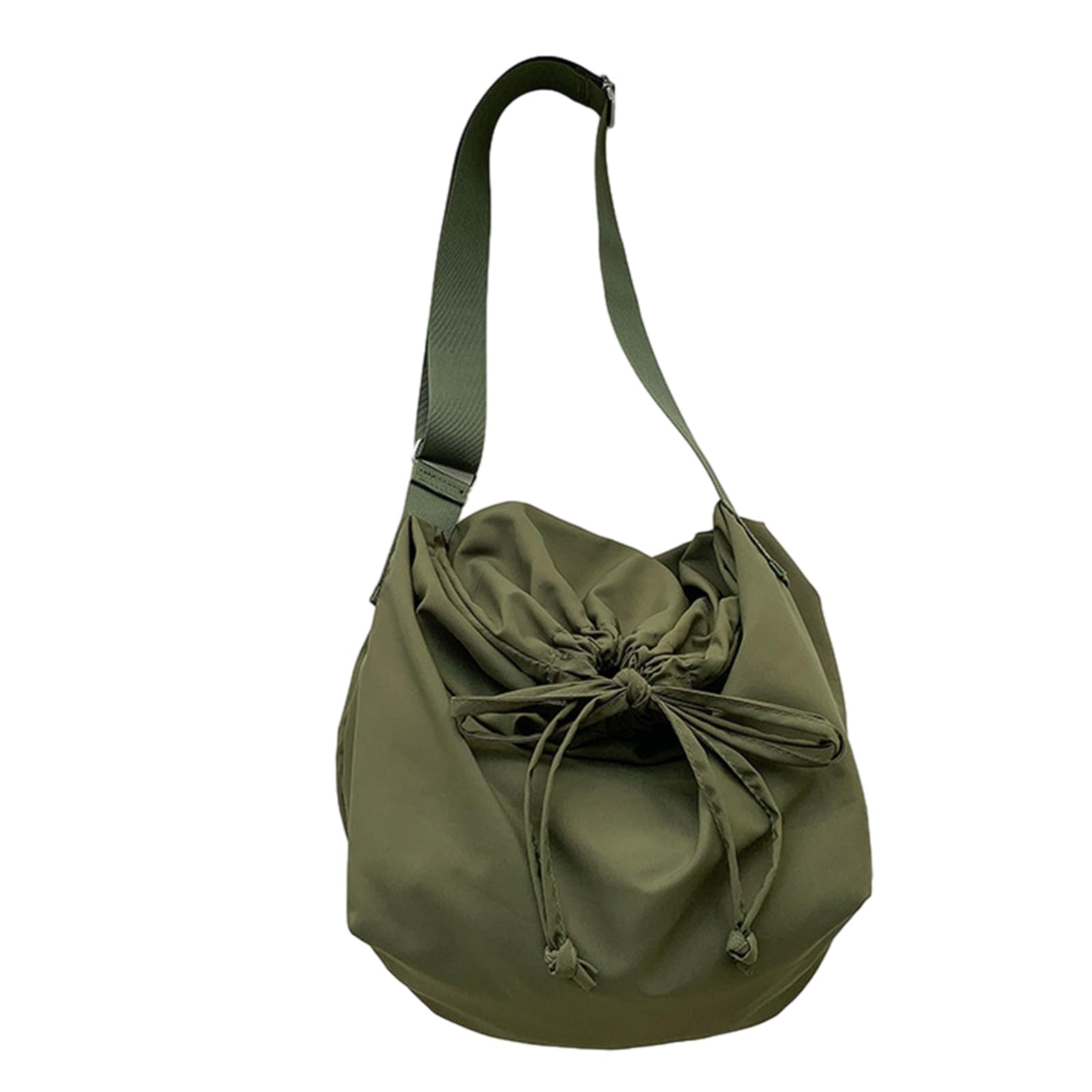 ohodhmnu Damen Tragetasche, 2023 Kordelzug Schultertasche Einfache Mode Crossbody Tasche Vielseitige Nylon Tasche Große Kapazität Reisetasche für Frauen Mädchen, armee-grün, with ribbon