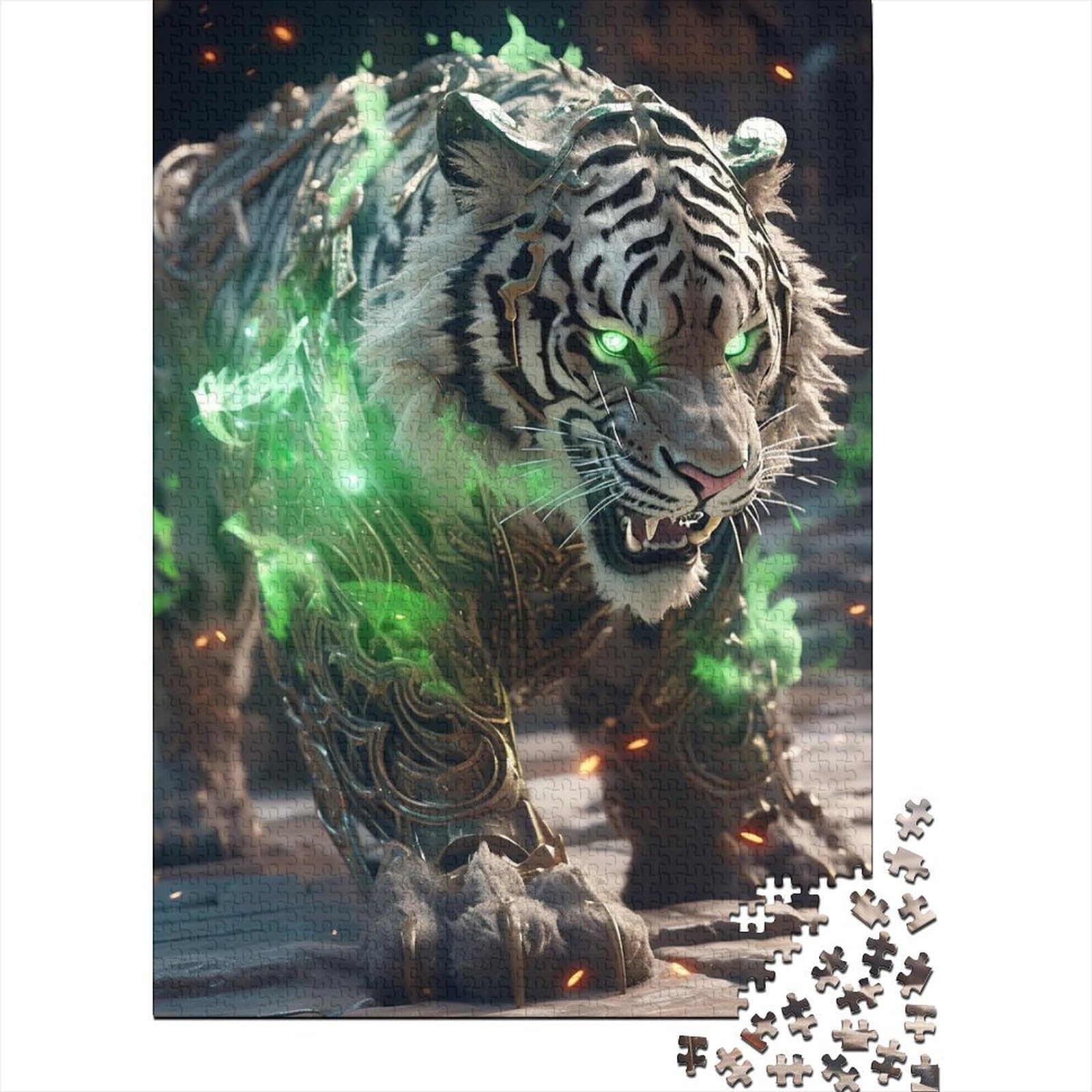 Tigers of Green Fire Puzzle für Erwachsene, 1000-teiliges Puzzle, schwierige, anspruchsvolle Puzzles, 1000-teiliges interessantes Puzzle zur Stressreduzierung (Größe 75x50cm)