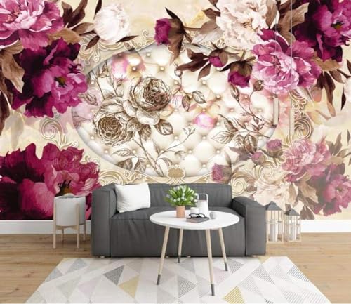 Lila Pfingstrose Blume 3D Tapete Poster Restaurant Schlafzimmer Wohnzimmer Sofa TV Dekorative Wand-430cm×300cm