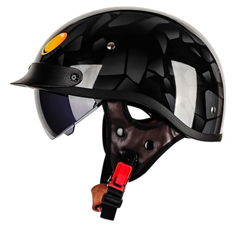 Motorrad-Halbhelm-Baseballkappe Mit ECE-Zertifiziertem Visier, Offener Helm Mit Einziehbarer Schnellverschluss-Schnalle, Unisex G,XL61-62CM