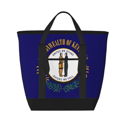 YQxwJL Isolierte Kühltasche mit Kentucky-Staatsflaggen-Druck, großes Fassungsvermögen, Einkaufstasche, Reisetasche, Strand, wiederverwendbare Einkaufstasche für Erwachsene, Schwarz, Einheitsgröße