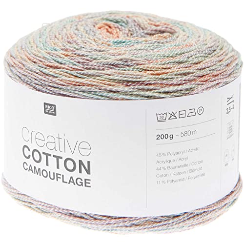 Rico Creative Cotton Camouflage 200g 580m | Bobbel Farbverlaufsgarn Baumwollmischgarn | Sommerwolle zum Stricken und Häkeln (06 pebble beach)