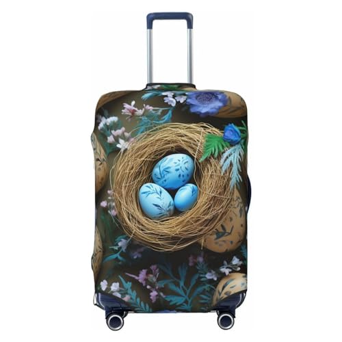 CSGJMYGS Reisegepäckabdeckung, elastisch, waschbar, modisch, kratzfest, blaue Eier und Blumen, Koffer-Schutz, passend für 45,7 - 81,3 cm Gepäck, Schwarz , XL