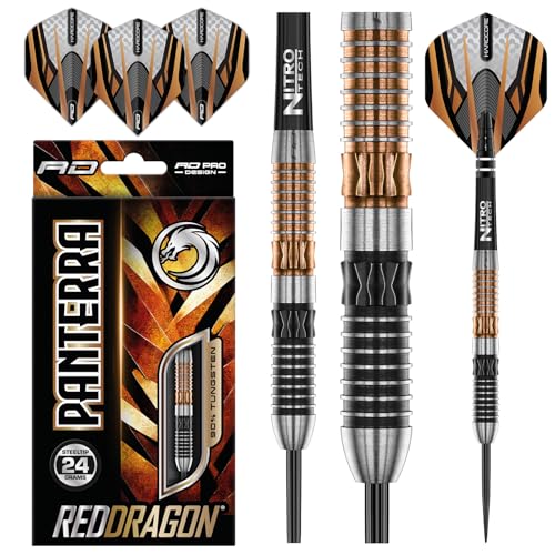 RED DRAGON Panterra 24 Gramm Premium Wolfram Steeltip Dart Set mit Flights und Schäften