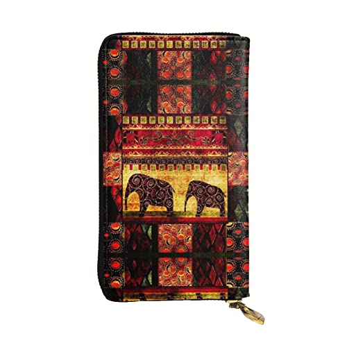 DMORJ Afrikanischer Elefant Patchwork Leder lange Clutch-Brieftasche: 19 x 10 cm, bequem, leicht, wasserdicht, langlebig, schönes Geschenk, Schwarz, Einheitsgröße, Schwarz , Einheitsgröße