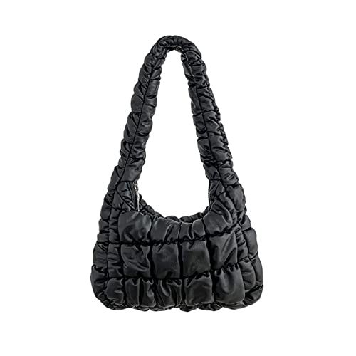 ohodhmnu Damen Tragetasche, Frauen Schulter Geldbörse Leichte Unterarmtasche Mode Winter Gesteppte Bubble Handtasche für Mädchen, Schwarz , Small