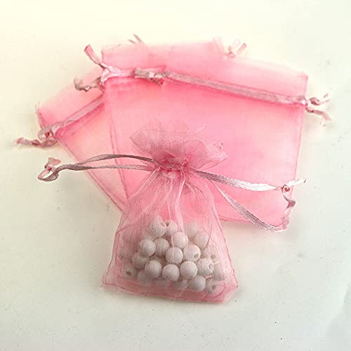 50 Stück schiere transparente Chiffon-Organzabeutel Weihnachten Halloween Hochzeit Geburtstagsfeier Süßigkeiten Geschenkboxen Schmuckverpackungsbeutel-Pink,15x20cm