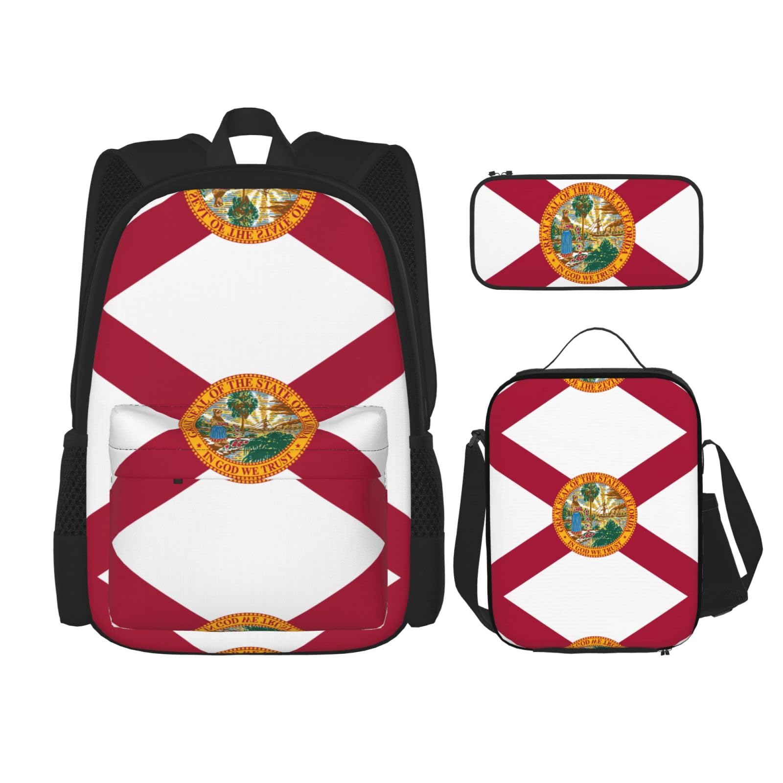 WURTON Rucksack, Motiv: Flagge von Florida, Schultasche mit Lunchtasche, Federmäppchen, Kombination, Schulranzen-Set