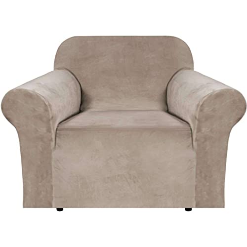 JHLD Samt Sofabezug, Stretch Sofa Überwürfe Elastische Sofahusse Weiche Maschinenwaschbar Couchbezug Zum 2 Sitzer 3 Sitzer-Taupe-Klein