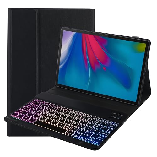 SUEEWE Tastatur Hülle für Lenovo Tab M11 11" 2024 (TB330FU), TPU Rückseite Hülle mit 3 Bereich 7 Farbe Beleuchtete Abnehmbarer QWERTZ Tastatur, Schwarz