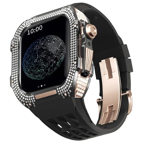 TONECY Mod Kit für Apple Watch Serie 8 7, 45 mm, Gehäuse aus Titanlegierung und Gummiband für iWatch 45 mm, Ersatz-Uhrenarmband, Zubehör