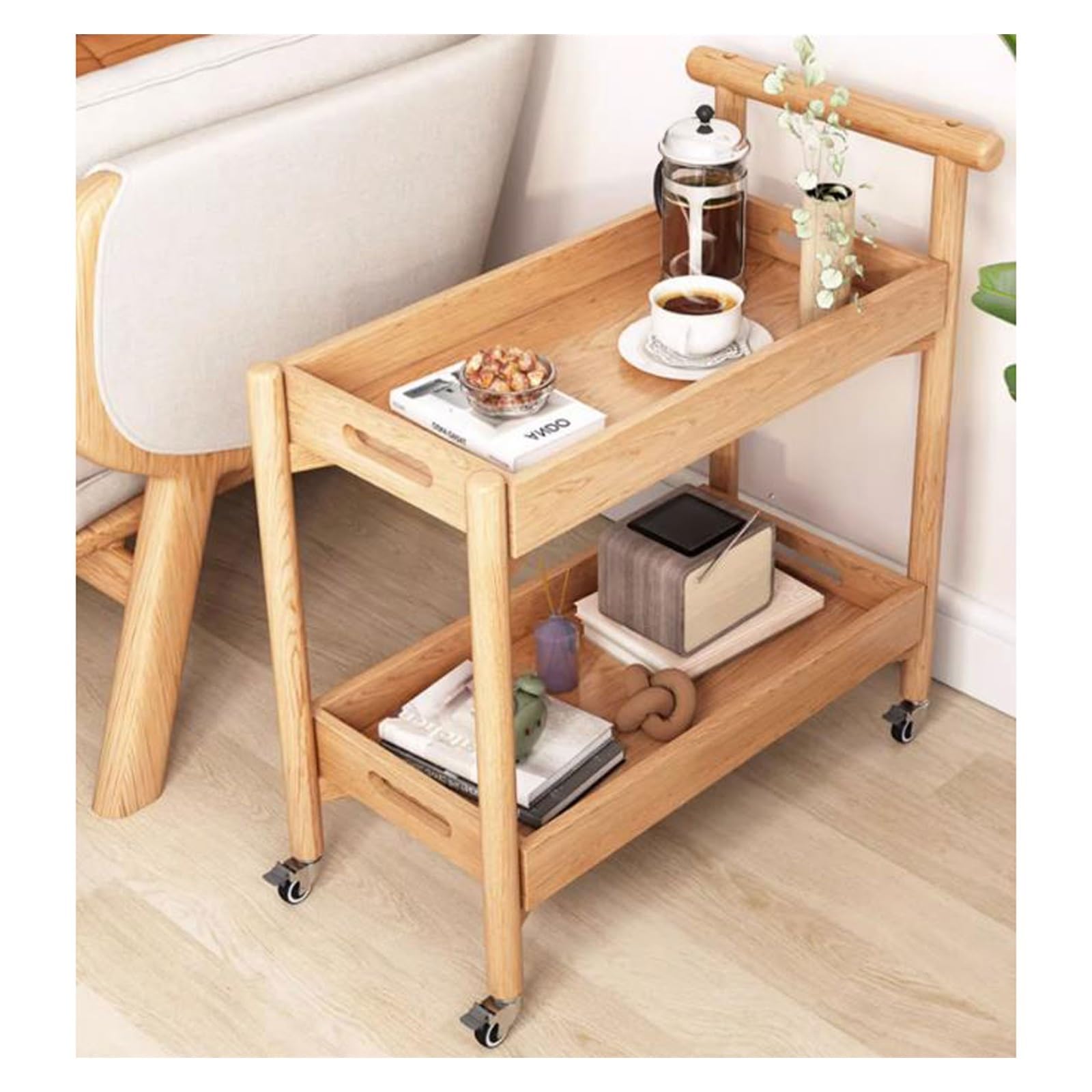 Couchtisch Wohnzimmertisch Kleiner Beistelltisch mit 2 Ebenen, Couchtisch, Sofa-Beistelltisch mit Rollen und Ablagefläche, Servierwagen for die Küche, Nachttisch for Wohnzimmer und Schlafzimmer für Wo