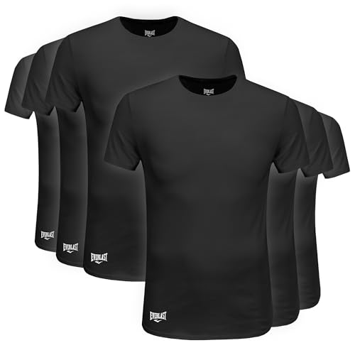 Everlast 6er-Pack Herren-Unterhemden mit Rundhalsausschnitt, atmungsaktiv, ohne Etikett, Herren-T-Shirt – T-Shirts für Herren, Schwarz, XL