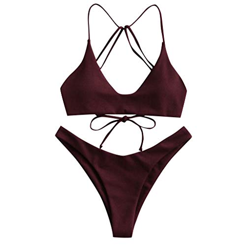 AMUSTER Bikini Push Up Sexy Damen Zweiteiliger Badeanzug Bauchweg High Waist Bikini Set Oberteil String Lace Up Bikini Set