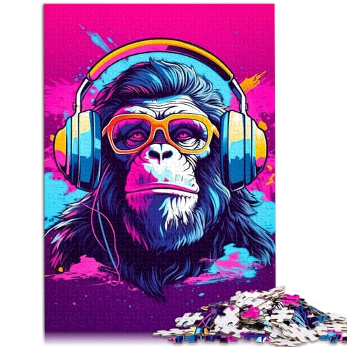 Puzzle für Monkey Dj Music, 1000 Teile, Puzzle aus Holz, lustige Aktivitäten zu Hause, Geburtstagsgeschenk, Reisegeschenk, 1000 Teile (50 x 75 cm)