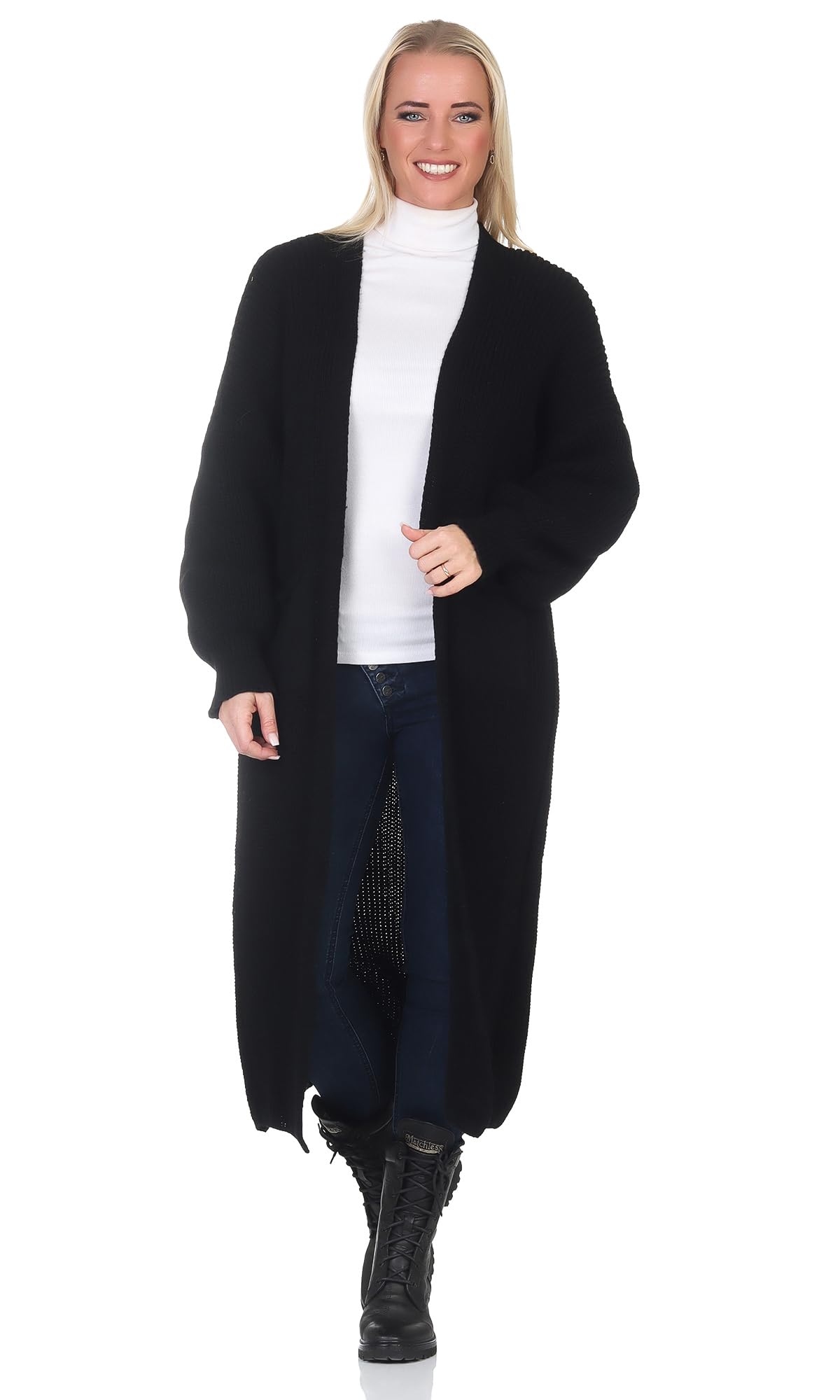 Mississhop 384 Longstrickjacke extra Lange Strickjacke Cardigan Jacke Schwarz