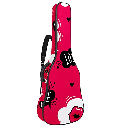 Akustikgitarre Tasche Dicke Polsterung Wasserdicht Dual Verstellbarer Schultergurt Gitarrentasche Gig Bag,Rosa Lustige Lippen Liebe Herz Muster