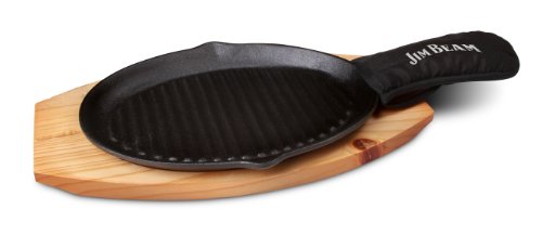 Jim Beam BBQ Gusseiserne Bratpfanne mit Holzuntersetzer, schwarz