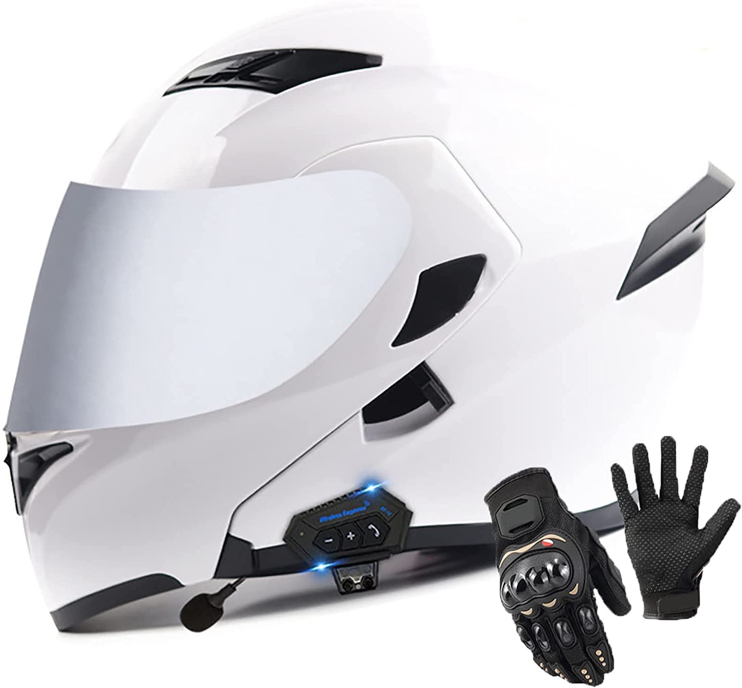 Motorradhelm Klapphelm Bluetooth Helm,ECE Zertifiziert Modularer Helm Doppelvisier Motorrad Integralhelme Roller-Helm Scooter-Helm Mofa-Helm,Eingebautes Mikrofon Automatic Answer