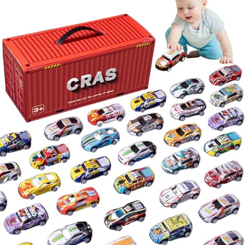 Pull-Pack-Auto mit Box, Spielzeug-Rennwagen zum Zurückziehen | Rennfahrzeuge für Kinder | 48 Stück Mini-Spielzeugautos für Kinder, Rennfahrzeuge für Kleinkinder, Container-Aufbewahrungsbox für