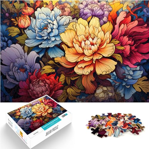 Puzzlespiel, farbenfrohe künstlerische Blumen, Puzzles für Erwachsene, 1000 Teile, Holzpuzzle, Wanddekoration, einzigartige Geburtstags, 1000 Teile (50 x 75 cm)