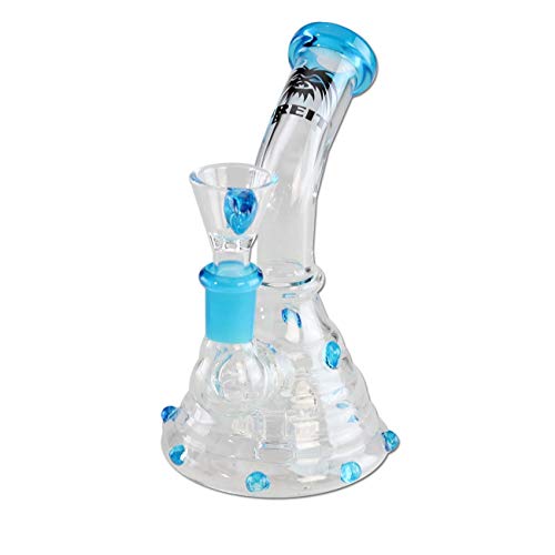 Black Leaf BREIT Noppenbong mit Trommelperkolator aquamarin | Glas-Bong 14cm | Wasserpfeife 14,5 Schliff | 14er Kopf ohne Kickloch | Ø 75/22mm