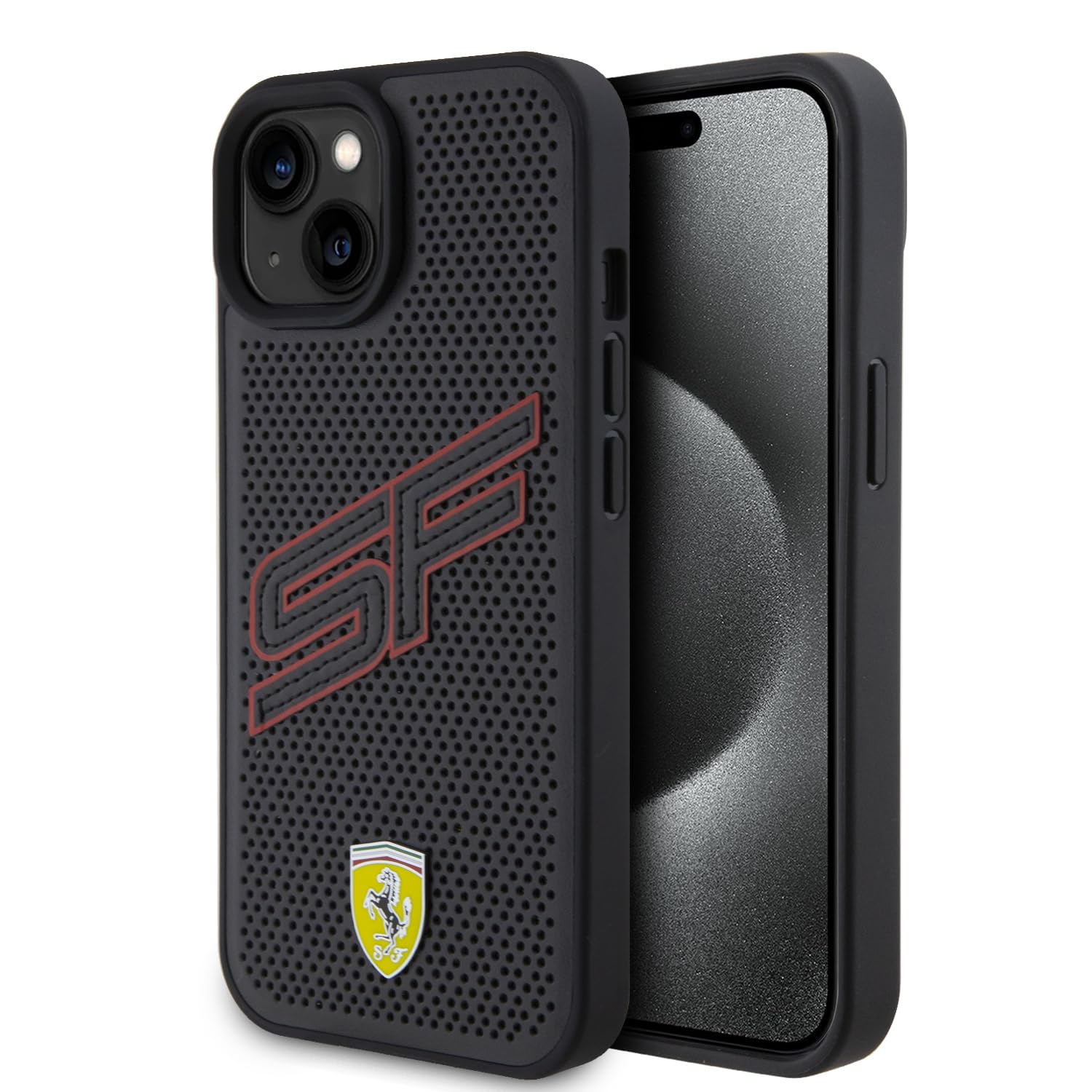 CG MOBILE Ferrari Handyhülle Kompatibel mit iPhone 38.1 cm Schwarz Perforiert Big SF PU Leder Anti-Scratch Smooth Schutzhülle mit Easy Snap-on, Stoßdämpfung & Signature Logo