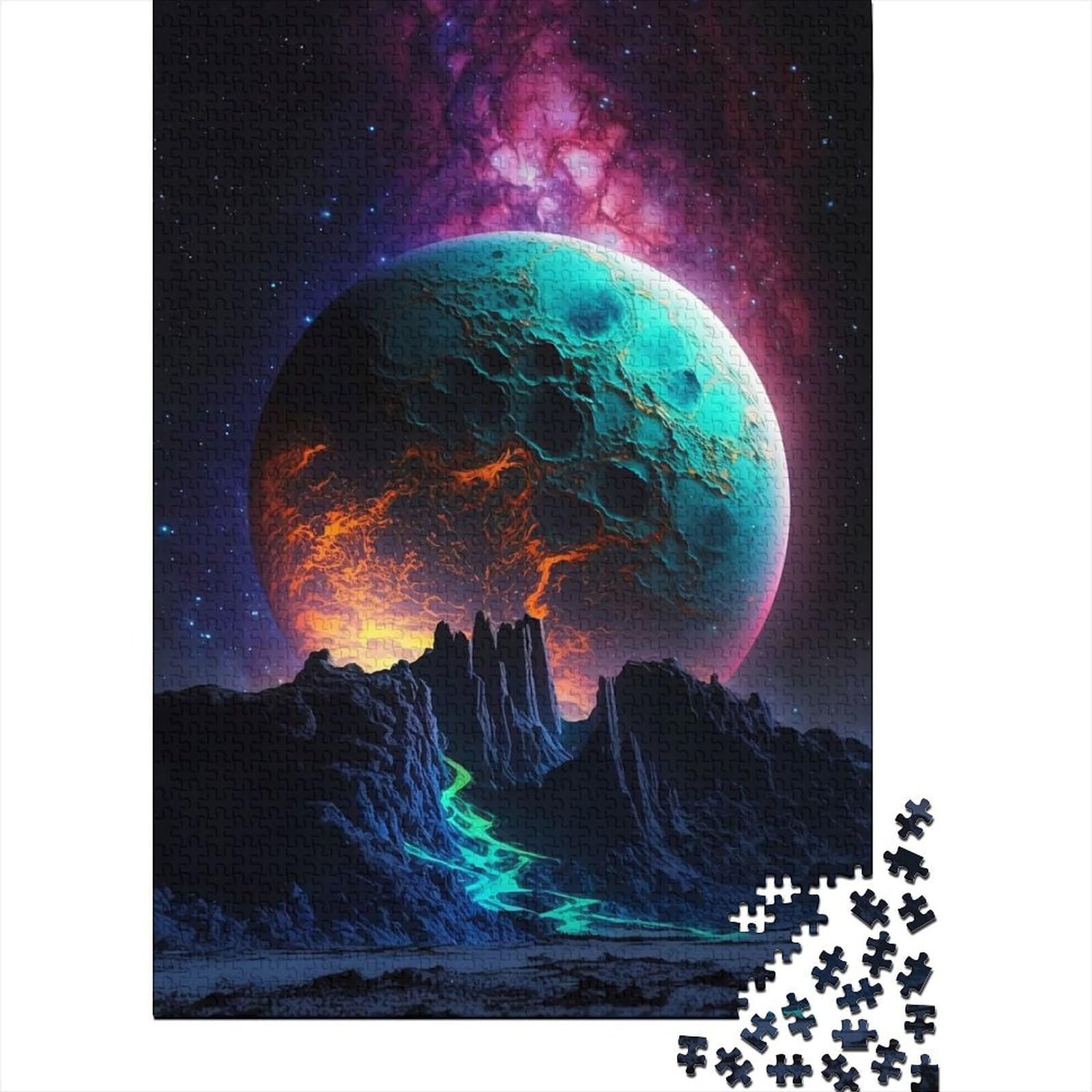 Neon Planet Holzpuzzle für Erwachsene und Jugendliche von schwierigen, anspruchsvollen Puzzles, 1000 Teile, pädagogisches Stressabbau-Spielzeugpuzzle, 29,53 x 19,69 Zoll