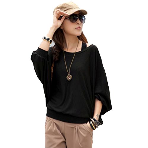 Mississhop 51-42 Japan Style Damen Batwing Shirt Longshirt Tunika Bluse Pulli Schwarz L